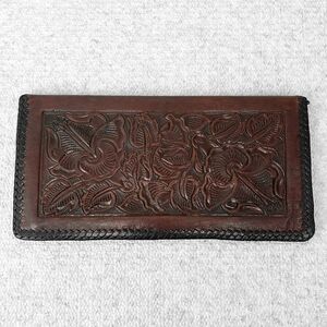 Vintage Floral Embossed Brown Leather Tooled Wallet